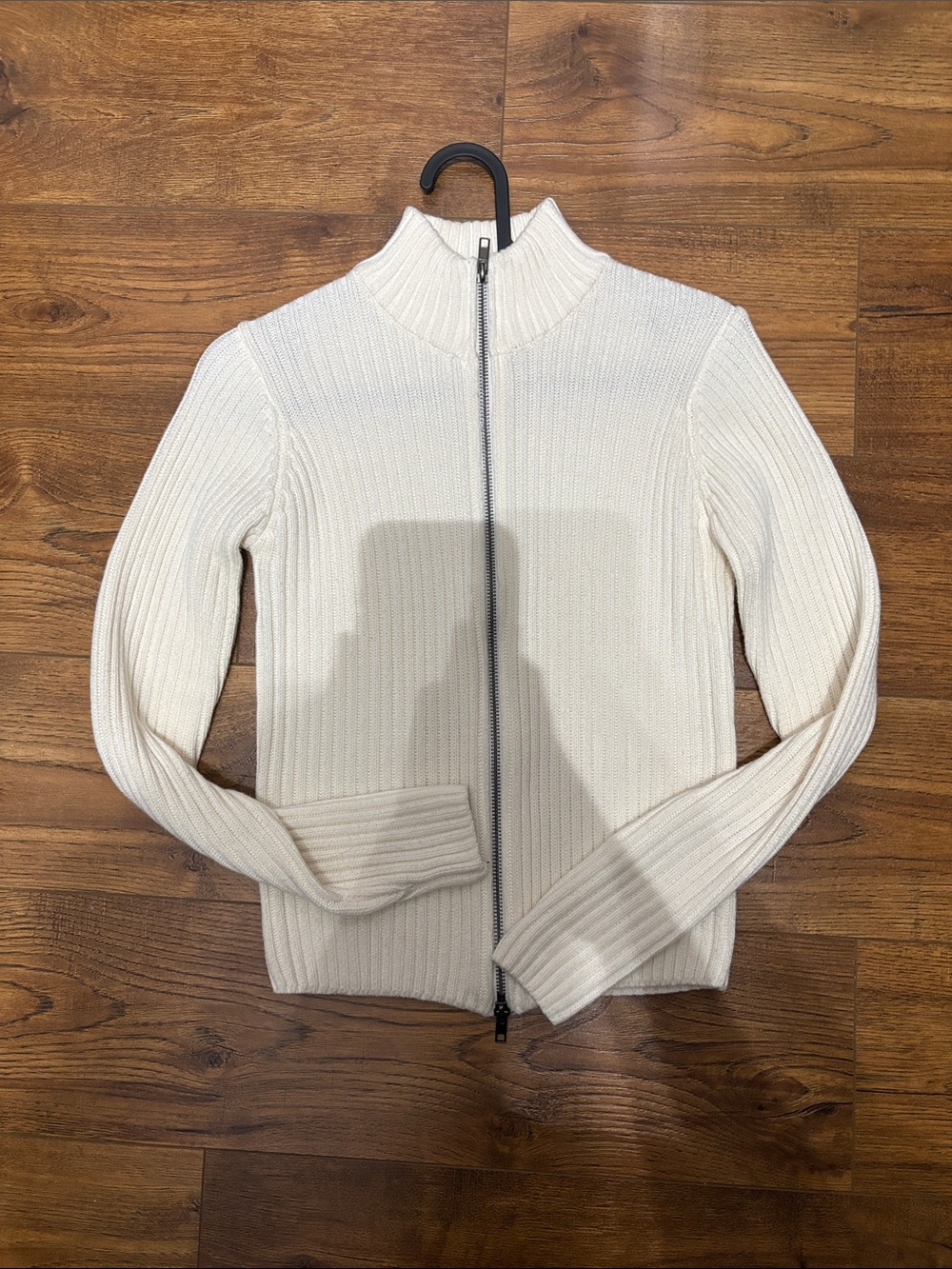 Simons Men's Cream Full-Zip Ribbed Sweater